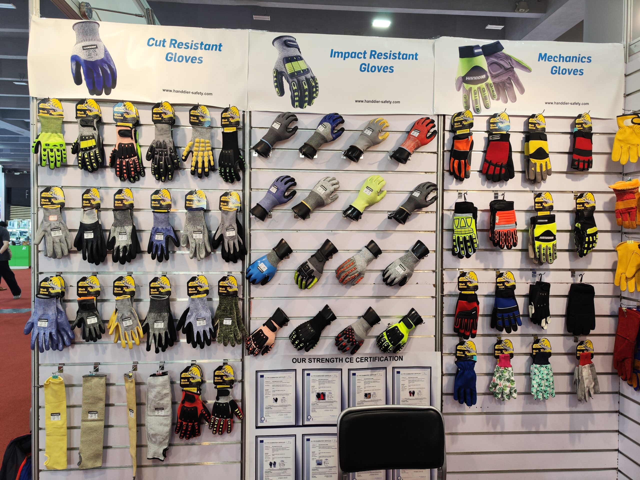 Various types of protective gloves displayed in a professional poster, showcasing different materials and uses