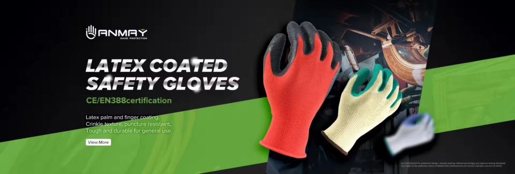 Latex-coated safety gloves for industrial use, with CE/EN388 certification