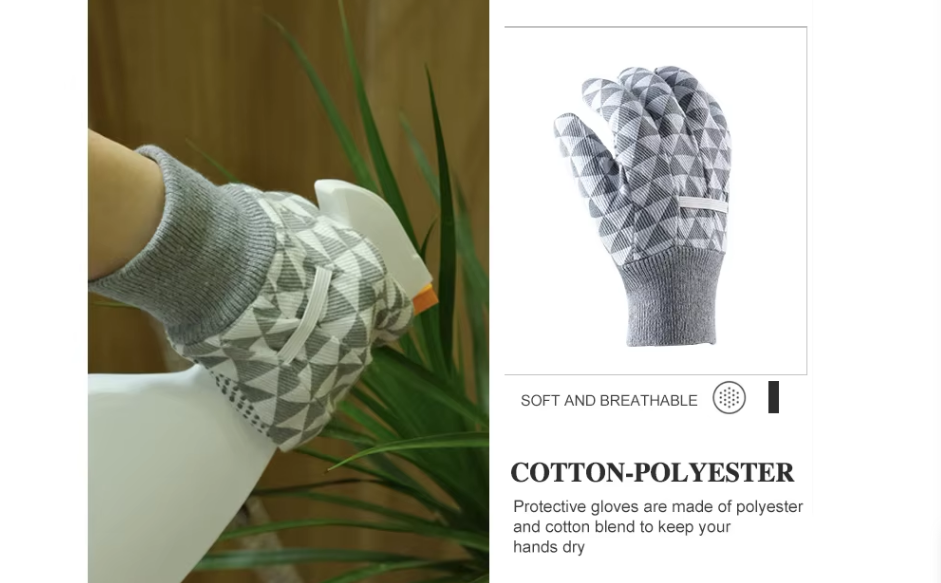 Spraying plants with garden gloves